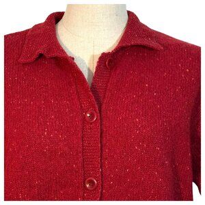 L.L. Bean Cardigan Womens Size Medium Lambswool Blend Red Button-Up Sweater Vint